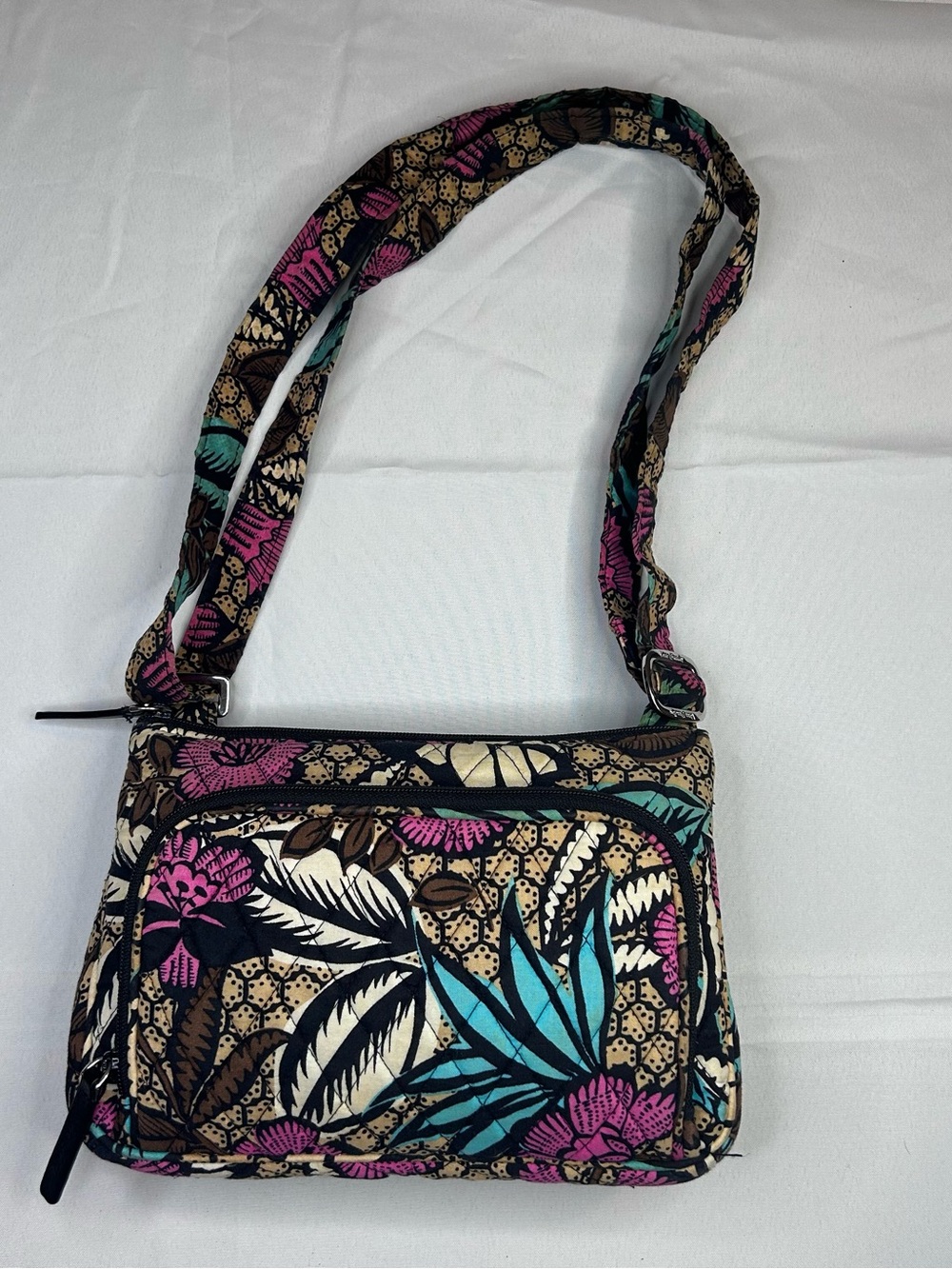 Vera Bradley Floral Quilted Crossbody - Pink, Teal & Brown